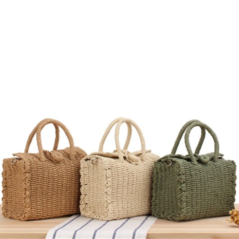 New Small Messenger Summer Casual Straw Crossbody Bag Square Beach Tote Bag