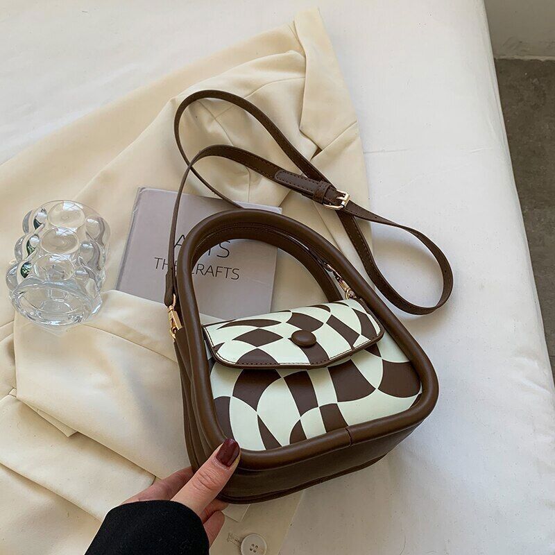Handbag Women PU Leather Shoulder Bags Ladies Twisted Plaid Printing Flap Bag