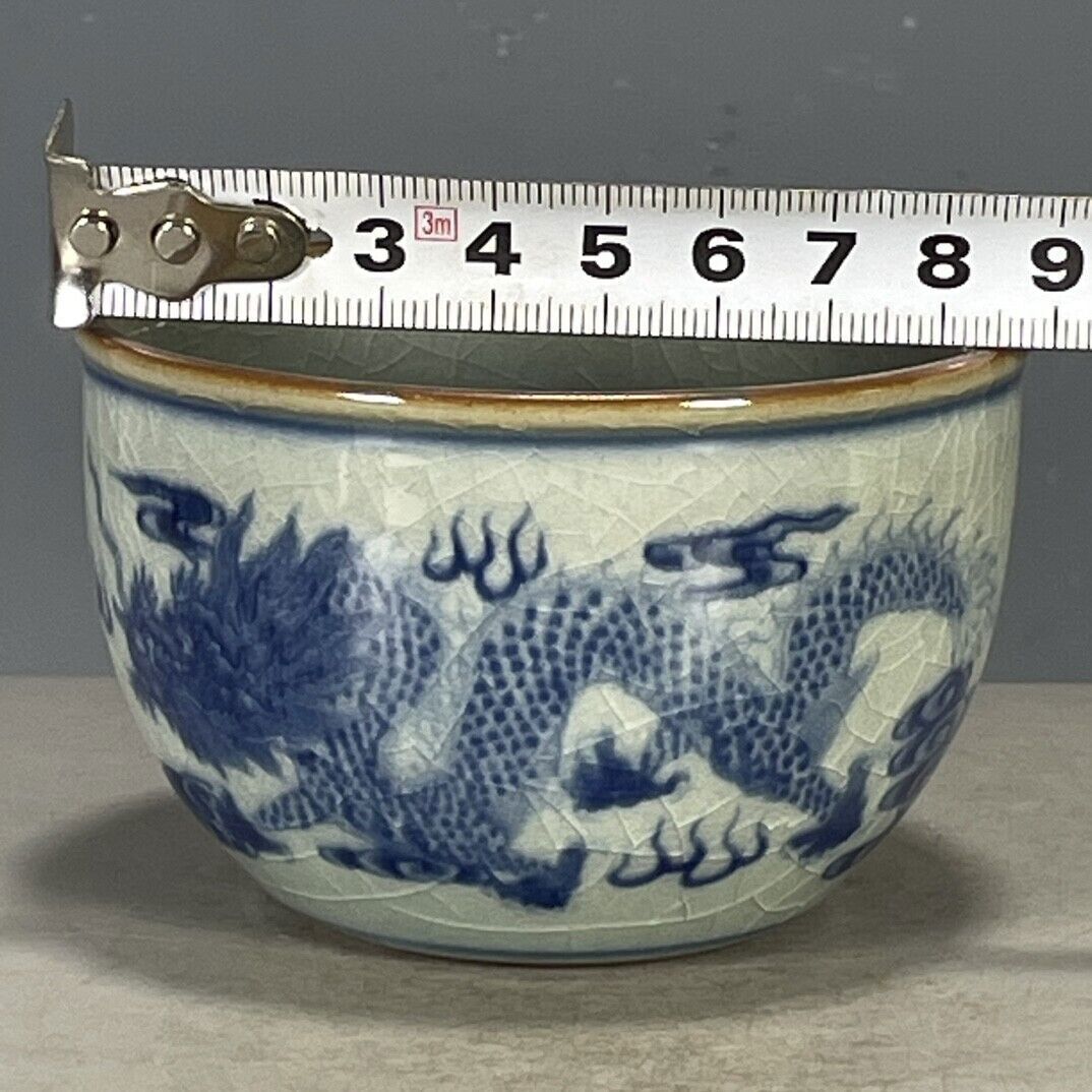 Chinese Porcelain Jingdezhen Blue And White Dragon Pattern Tea Cup 3.42 Inch Big