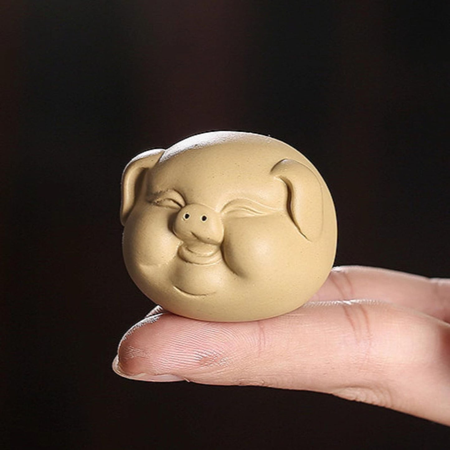 Chinese Zodiac Pig Beige Purple Sands Tea Pet 4.6cm Tea Play Kung Fu Tea Tray