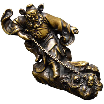 15cm China Folk Brass Taoism Zhongkui Hold Sword Catch Ghost Statue Home Decor
