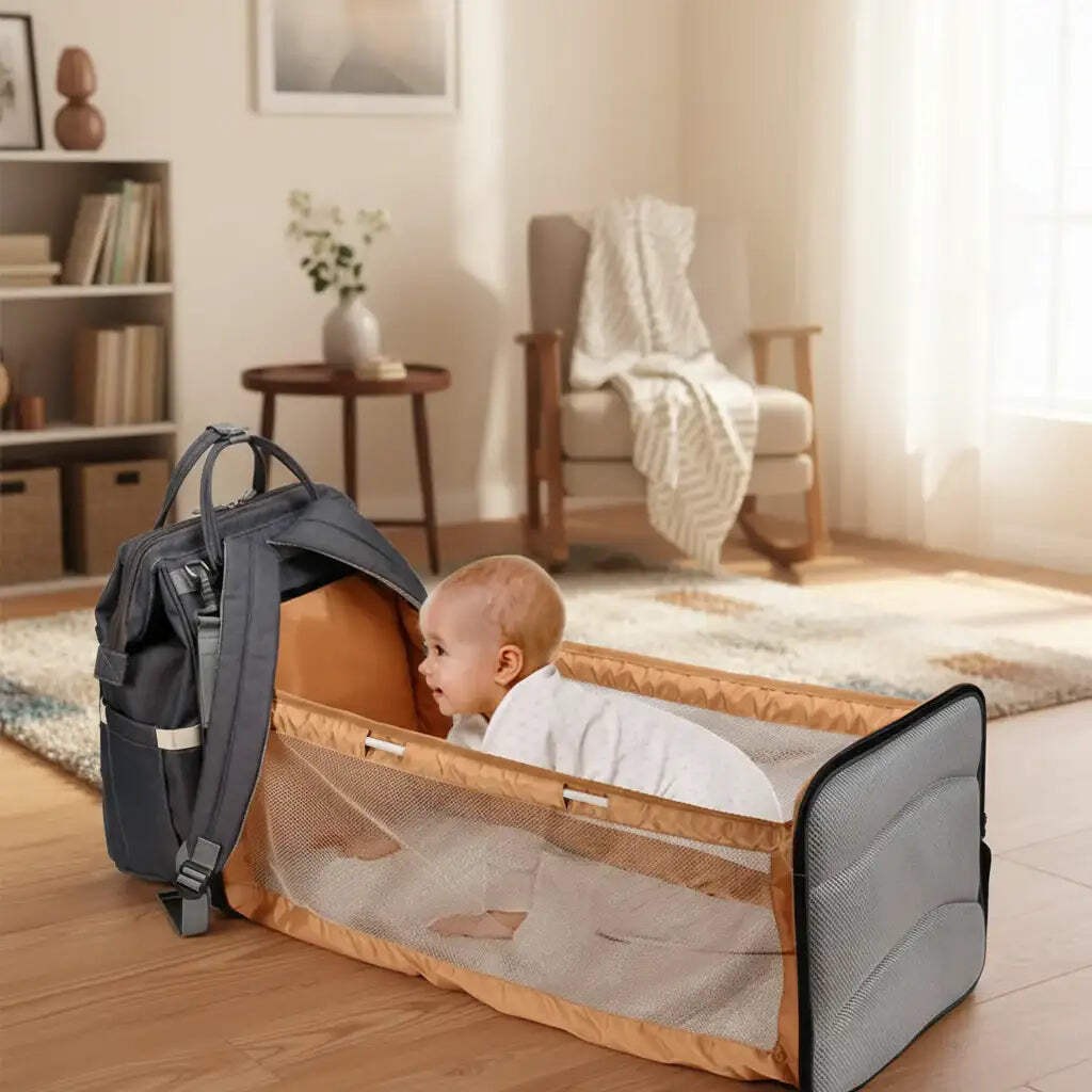 Baby Diaper Travel Backpack with Foldable Crib