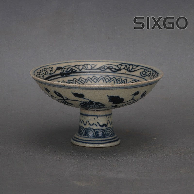 Ming Blue and White Red-crowned Crane Fruit Platter Antique Porcelain Fruit Bowl