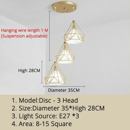 Nordic Pendant Lights Three-head Restaurant Pendant Dining Room Lamp Shop Front