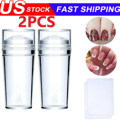 2PCS Silicone Head Nail Stamp Set with Scraper French Nail Art Template DIY Tool