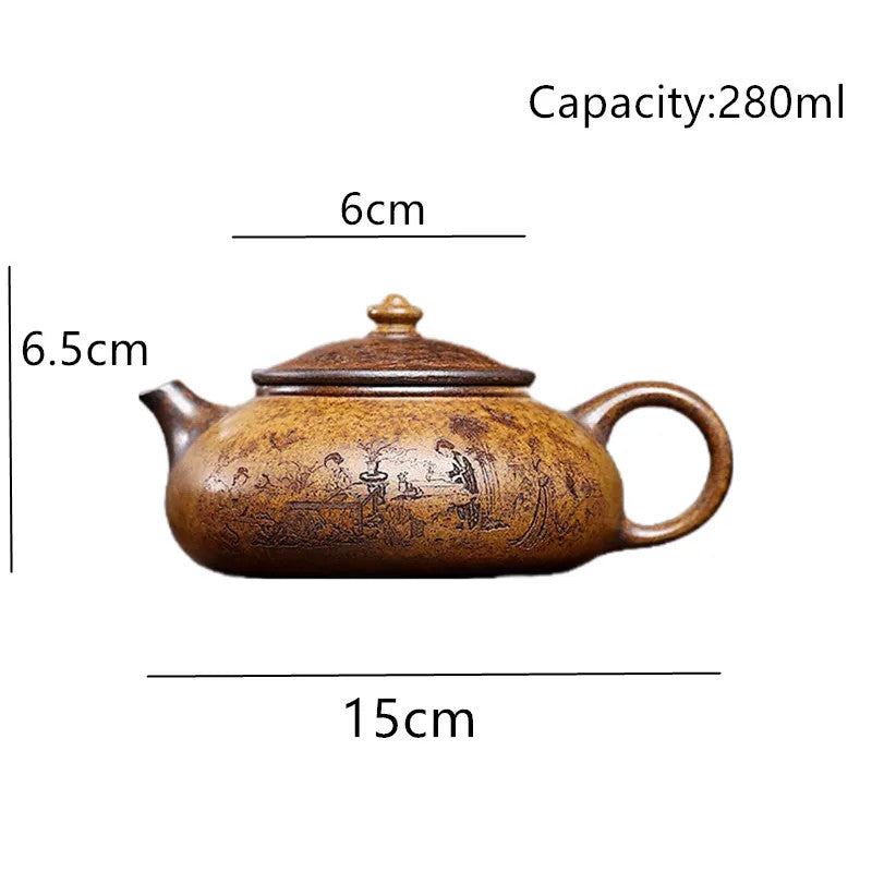 280ml Chinese Yixing Zisha Teapot Tea Infuser Kettle Hand-carved Teaware