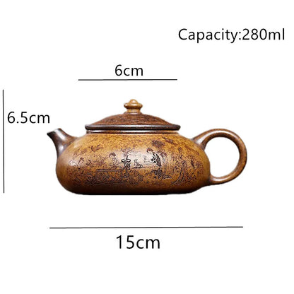 280ml Chinese Yixing Zisha Teapot Tea Infuser Kettle Hand-carved Teaware
