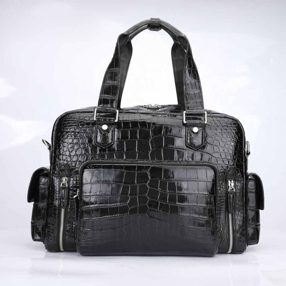 Real Crocodile Belly Skin Leather Bag Men's Travel Luggage Luxury Large Handbags