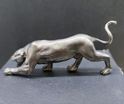 Solid Black Brass Leopard Statue Animal Artwork Collection Table Decor