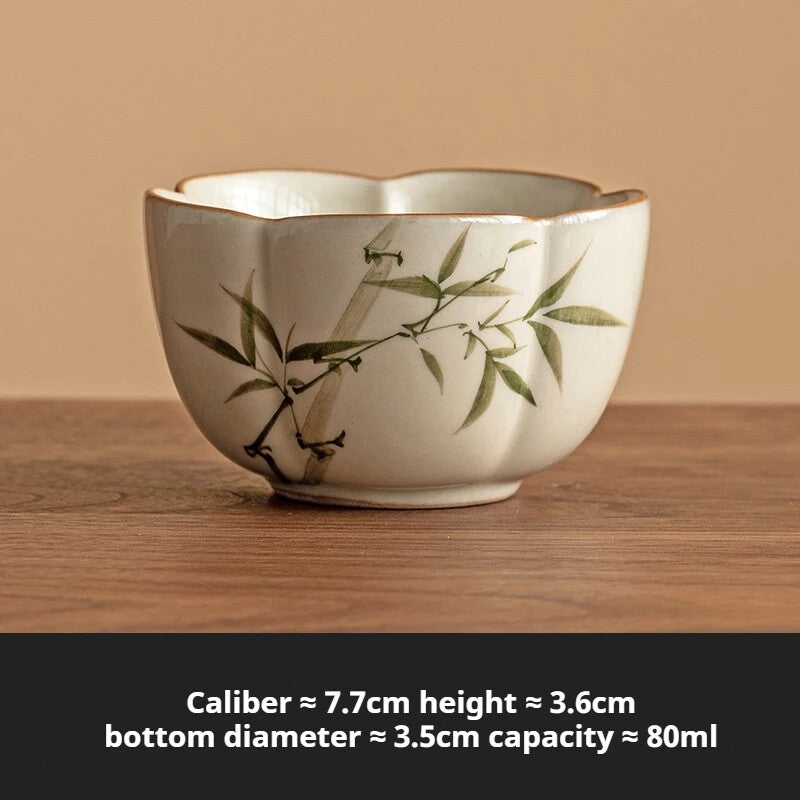 Grass Ash Cups Hand-painted Green Bamboo Petals Teacup Jingdezhen Tea Cup