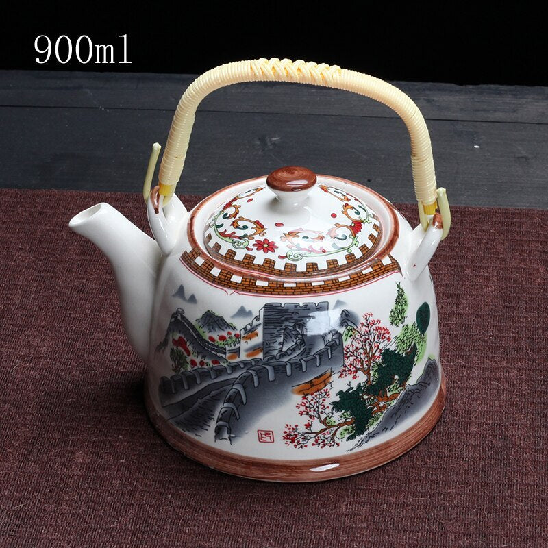 900ml China Porcelain Teapot With Strainer Net High Capacity Tea Pot For Hotel