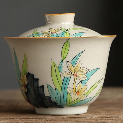 145ml Antique Hand Painted Gaiwan Tea Bowl Cup Orchid Kung Fu Tea Set Tureen