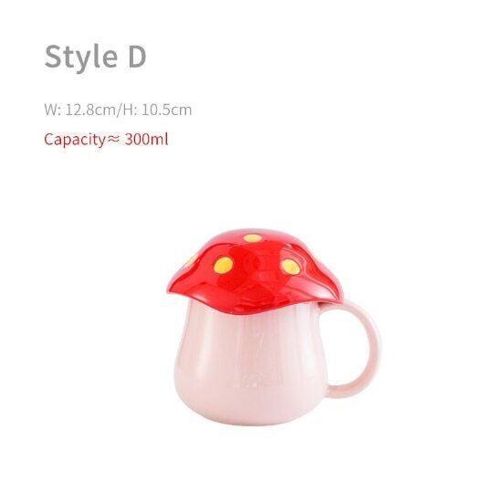 Ceramic Cute Mushroom Cup Personalized Breakfast Milk Cup with Lid 300 ml