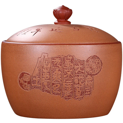 Traditional Handmade Tea Canister Real Yixing Zisha Jiangpo Clay Marked Jar Lid