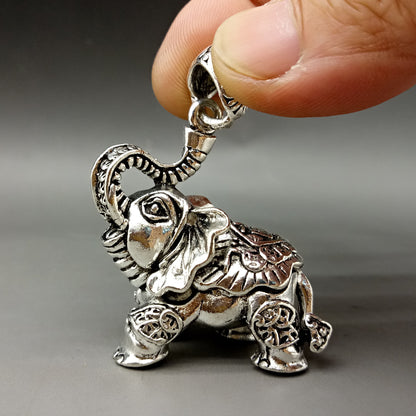 Tibet Silver Hand Carved lucky coin Elephant Pendant Asian Collectable