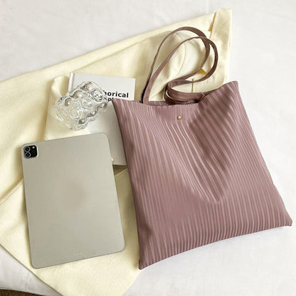 Solid Color Striped Bucket Bag Underarm Bag Large Capacity Tote Bag Zipper
