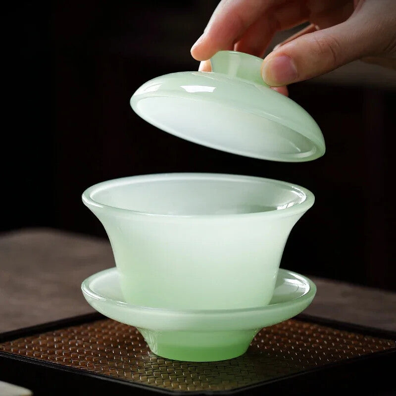 Celadon Porcelain Covered Bowl Tianquan Chinese Gaiwan Tea Cup Large Sancai