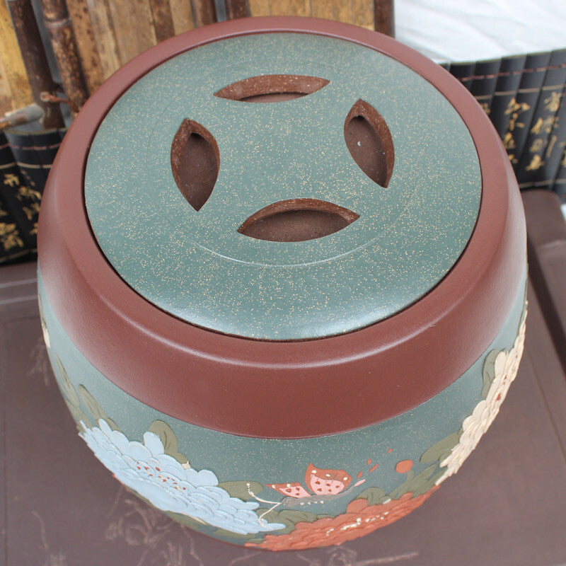 Real Yixing Zisha Purple Clay Tea Canister With Lid Sealed Floral Relief Big Jar