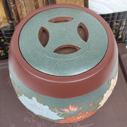 Real Yixing Zisha Purple Clay Tea Canister With Lid Sealed Floral Relief Big Jar