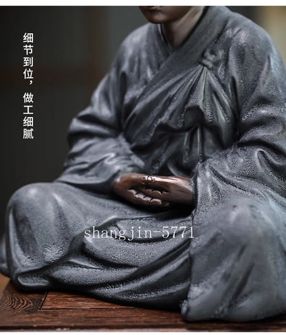 Porcelain Seating Meditation Monk Statue Buddhism Zen Figure Temple Home Decor