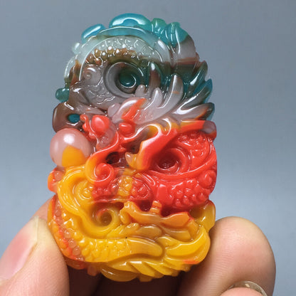 1pcs Natural Beauty Color Chalcedony - Hand-carved Dragon Pendant Decoration