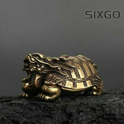 Solid Antique Bronze Chinese Style Dragon Turtle Xuanwu Brass Ornaments