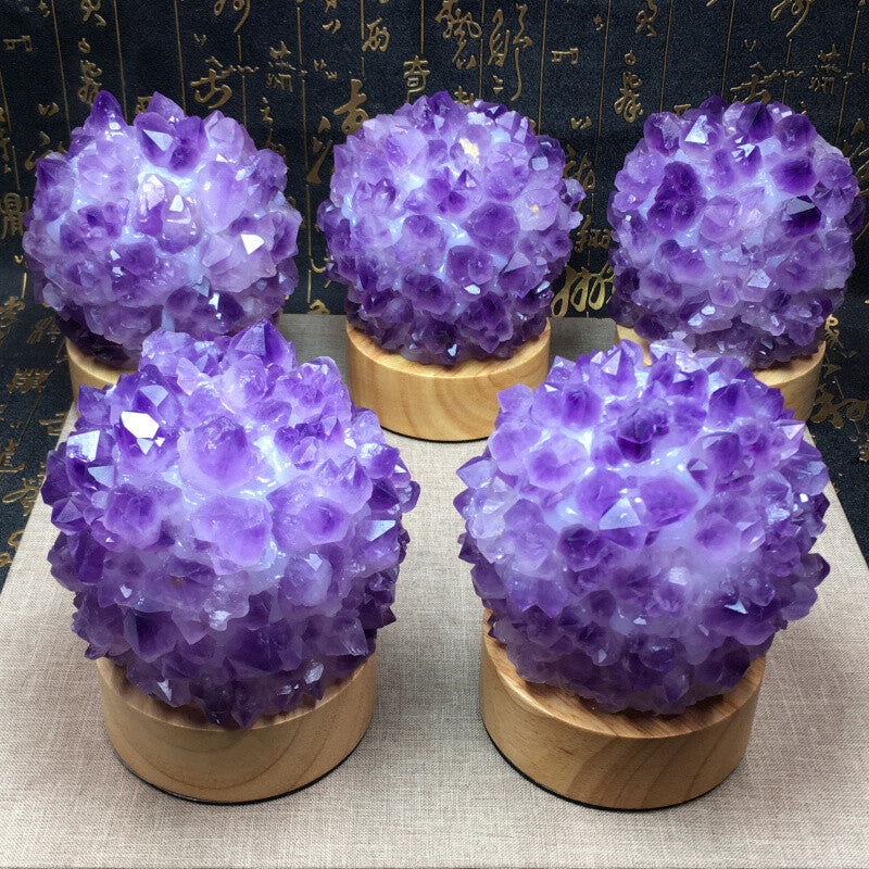 1PC Natural Amethyst light lamp Geode Quartz Cluster Crystal Healing