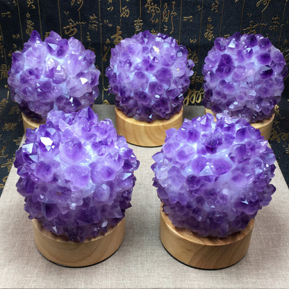 1PC Natural Amethyst light lamp Geode Quartz Cluster Crystal Healing