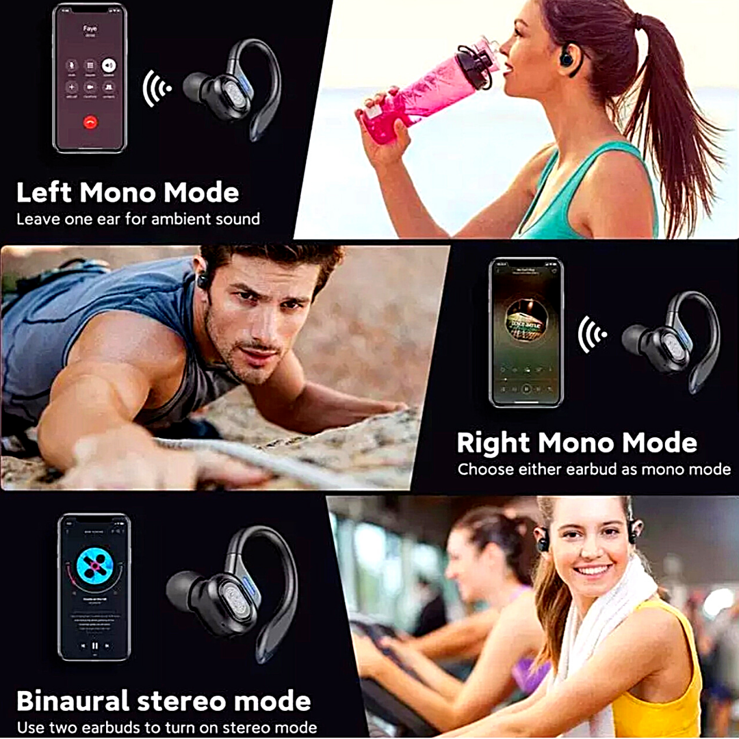 Bluetooth Headset 5.0 Wireless Earphones Earbuds For Gym Ear Hook Headphones 9D