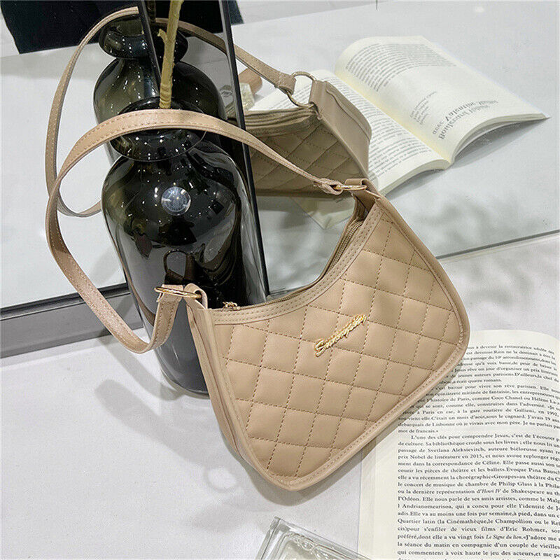 Women PU Leather Shoulder Bag Fashion Rhombic Embroidery Casual Zipper Handbags
