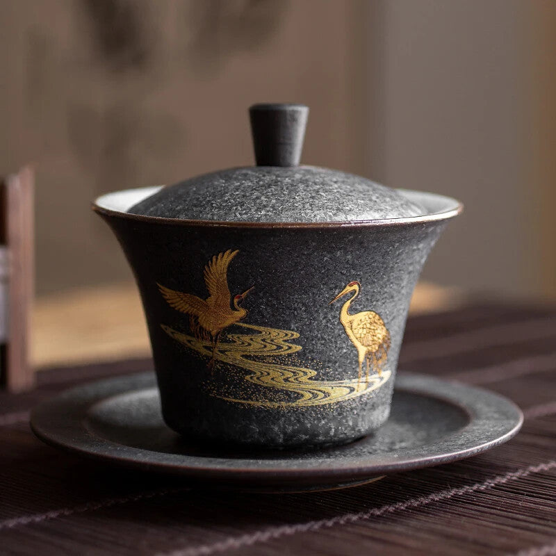 Kung Fu Tea Bowl Tea Set Home Drinkware Ceramic Gaiwan Tea Cup Handmade Tureen