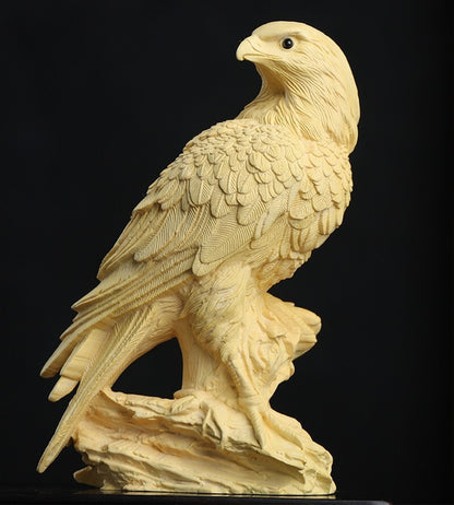 5.6" Boxwood Carved Eagle Statue Animal Sculpture Figurine Home Decor Art Gift