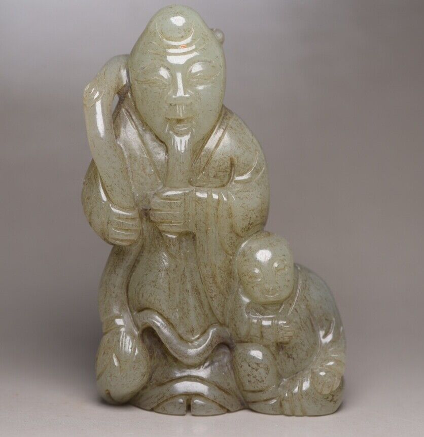Chinese Old Natural Jade Hand Carved Hetian Jade Figure Story Statue Art Decor