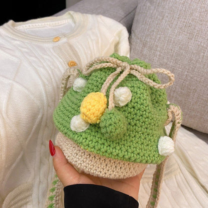Women Shoulder Bag Knit Mushroom Style Crossbody Bags Casual Mini Purse 15*15*13