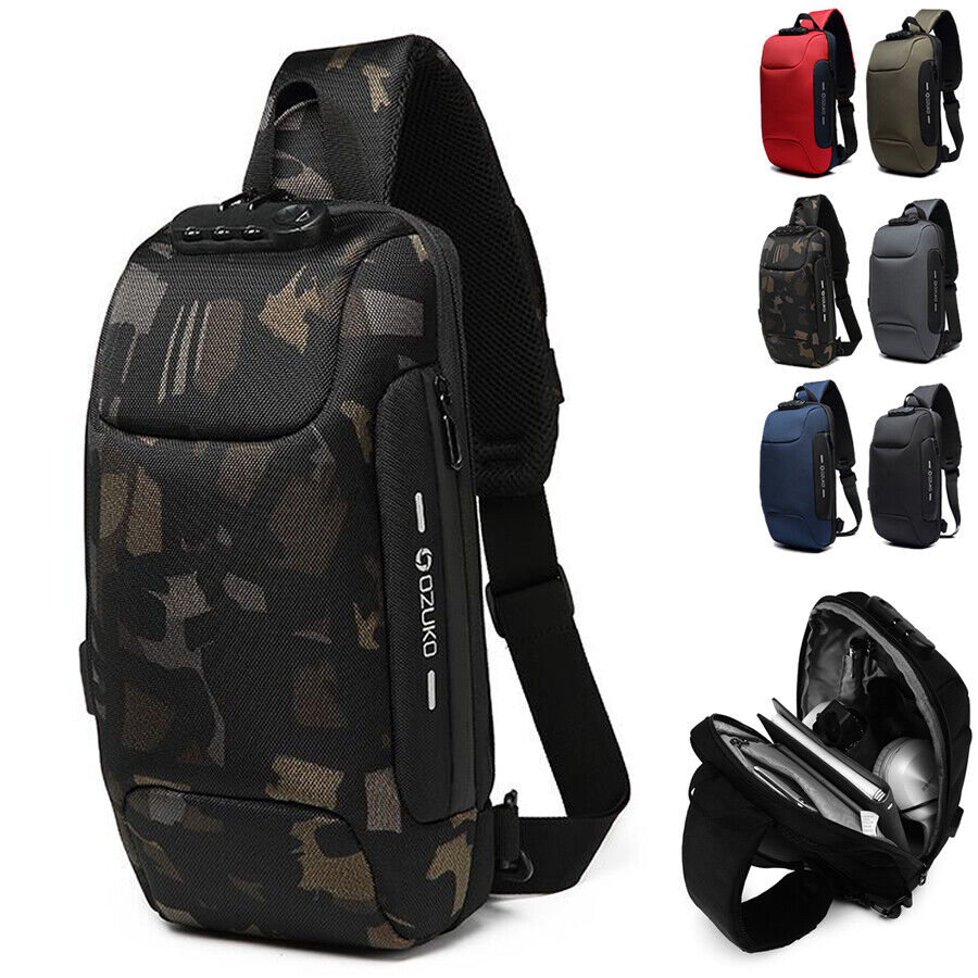 Comb. Lock Charging Port Water Resistant Chest Pack Sling Bag One Strap Backpack