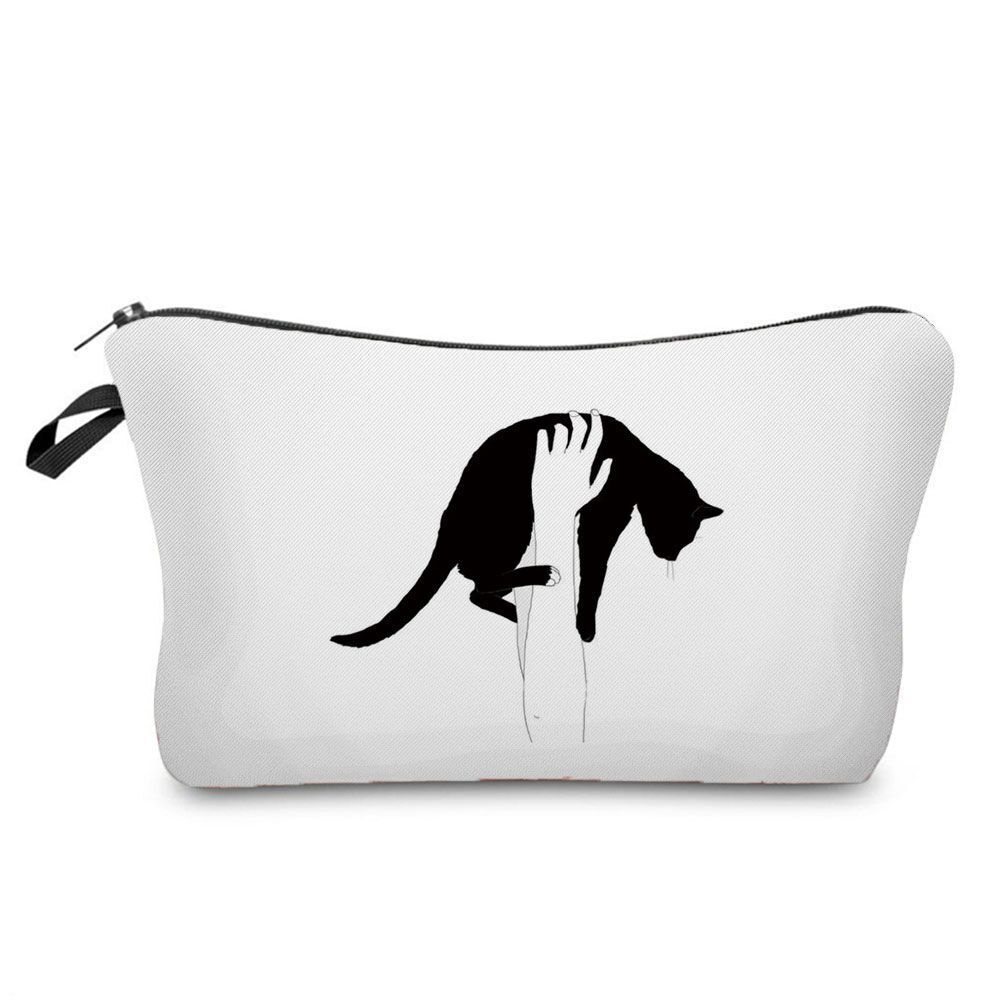 Makeup Bag Travel Storage Purse Mini Toiletry Bags Black Cat Print Cosmetic Case