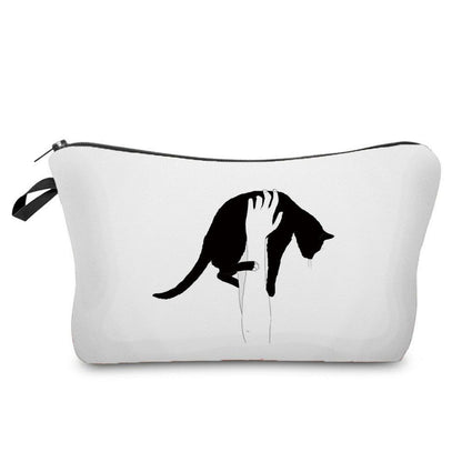 Makeup Bag Travel Storage Purse Mini Toiletry Bags Black Cat Print Cosmetic Case