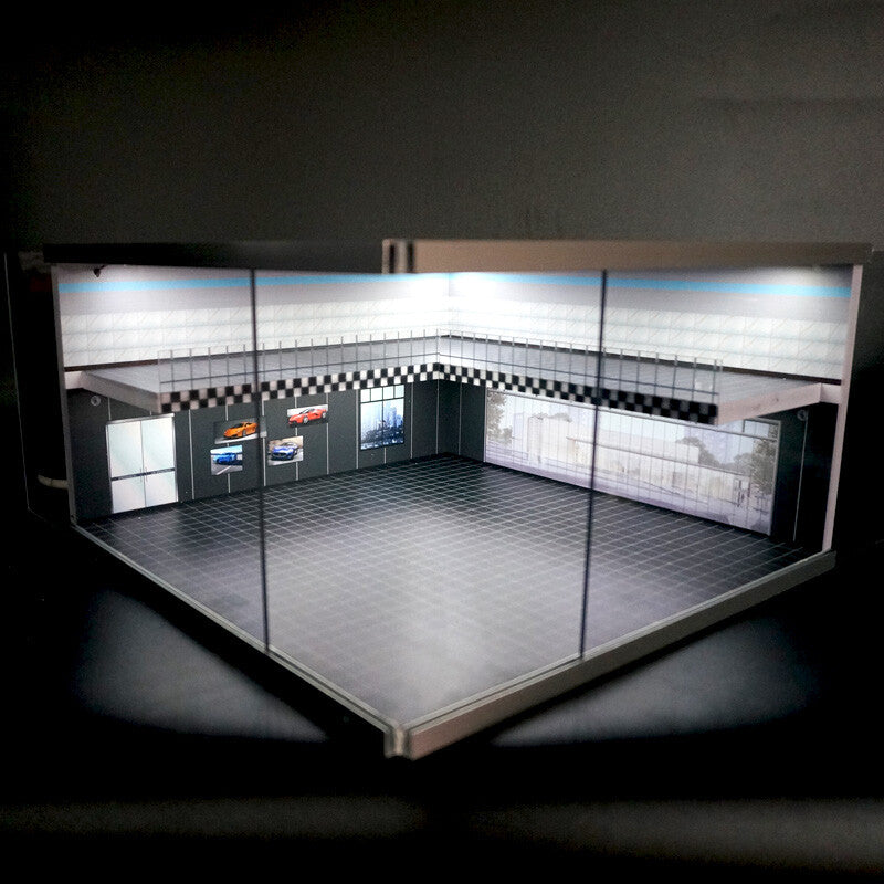 1:64 Scale Car Model Showroom LED Garage Scene Two-level Model Showroom