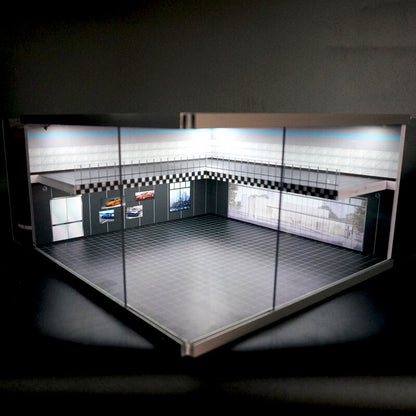 1:64 Scale Car Model Showroom LED Garage Scene Two-level Model Showroom