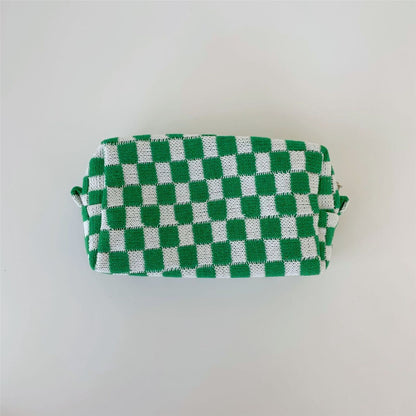 Lattice Cosmetic Bag Knitted Fabric Makeup Organizer Travel Toiletry Beauty Case