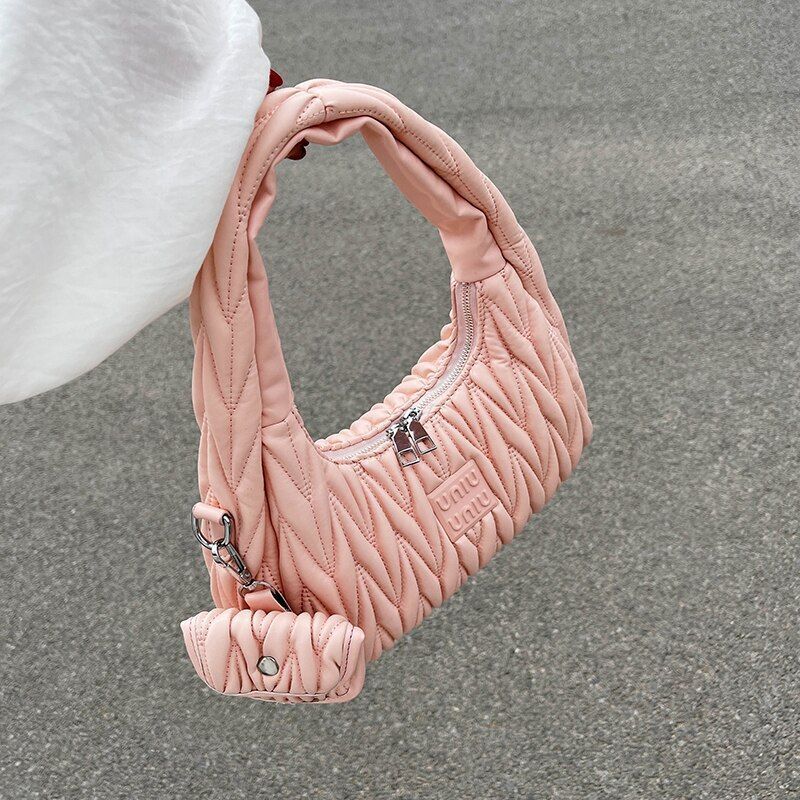 Fashion Pleated Tote Bags Shoulder Underarm Bags Soft Synthetic Leather Handbag