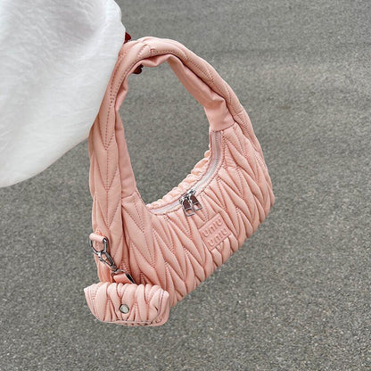 Fashion Pleated Tote Bags Shoulder Underarm Bags Soft Synthetic Leather Handbag