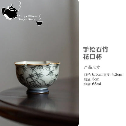Hand-painted Bamboo Flower Mouth Tea Cup Chinese Style Cup Retro Style Home