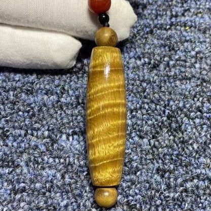 Golden Nanmu Ebony Pendant 1.89*0.47in Wave Grain Dzi Bead Shape Unisex Handmade