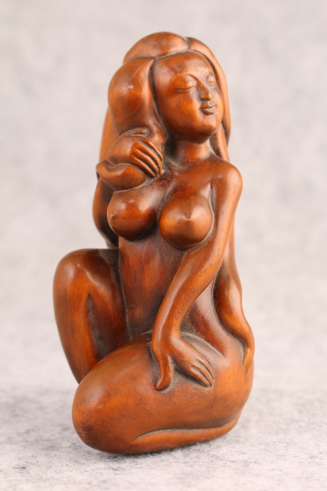 Chinese Boxwood Hand Carved Figure Girl Statue Netsuke Collectable Hand Piece