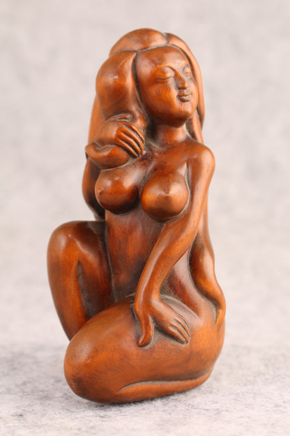 Chinese Boxwood Hand Carved Figure Girl Statue Netsuke Collectable Hand Piece