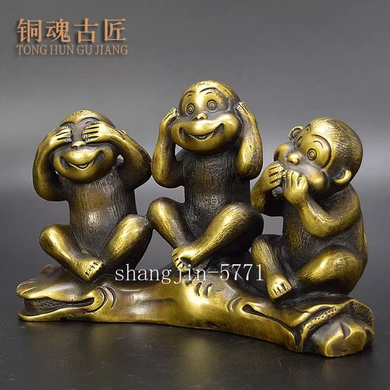 Brass 3 Wise Monkeys Figurine See Hear Speak No Evil Statue Zen Home Decor