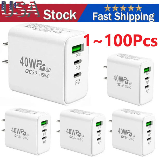 Dual PD 40W Fast Wall Charger Power Adapter For iPhone 15 Pro Max 14 13 Plus lot