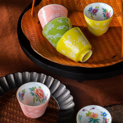 On Sales One Porcelain Cup Floral Print Chinese Kungfu Tea Cup Master Cup Of Tea