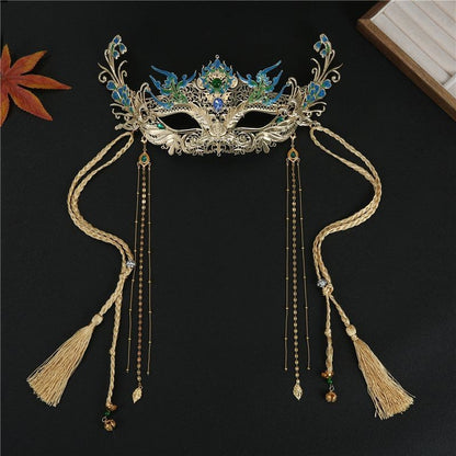 Exotic Peacock Fairy Mask Chinese Hanfu Headdress Hair Accessory